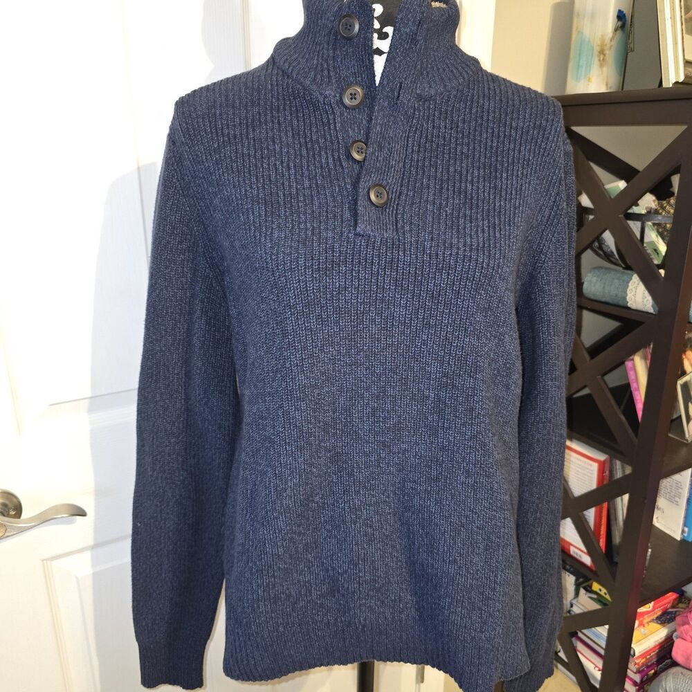 G.H. Bass & Co. Men's 1/4 Button Midnight Blue Pullover Sweater Size L